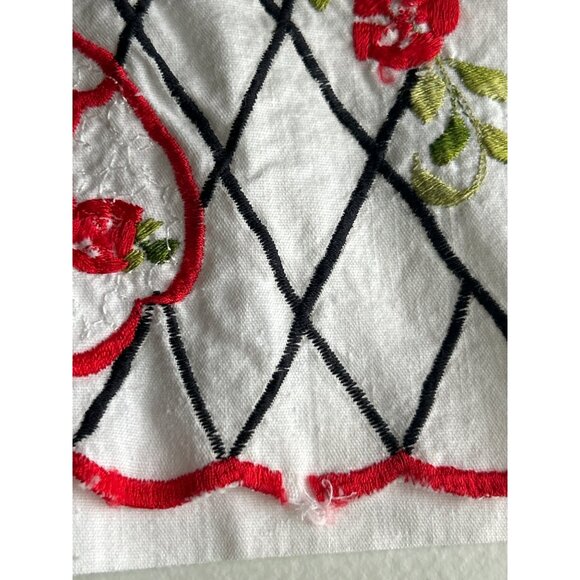 Vintage Hand-Embroidered Lady Design Cotton Pillow Cases Red Green Floral Accent - Picture 8 of 10